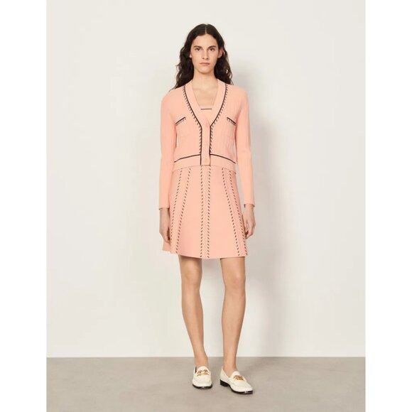 Sandro Paris Embroidered Knit Cardigan | Size M | Salmon Pink, Wool-Blend Knit - Picture 4 of 10